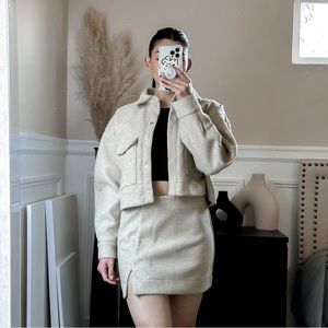 H&M Beige Crop Jacket Mini Skirt 2 Piece Set